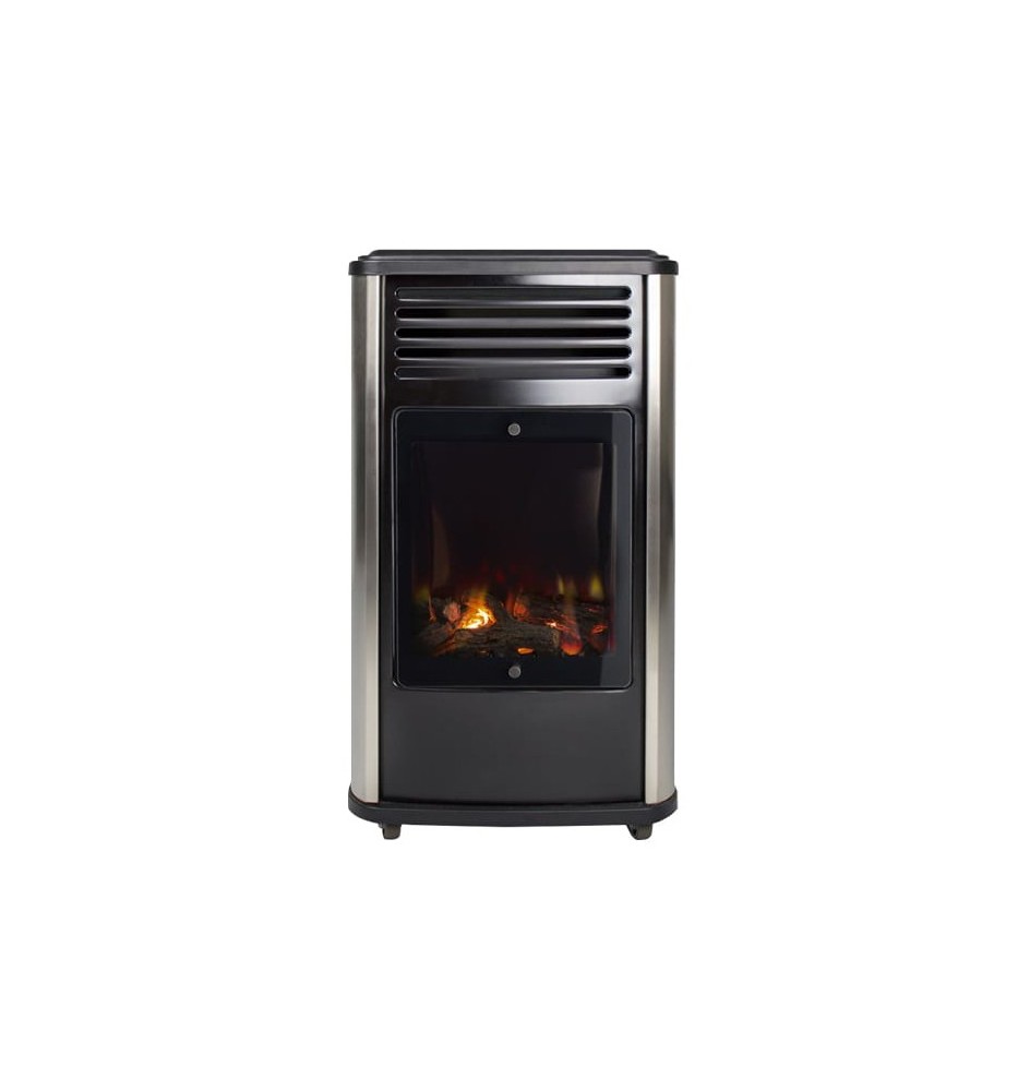Poêle à gaz Manhattan à effet feu de bois – Gris/noir ou Burgundy/rouge